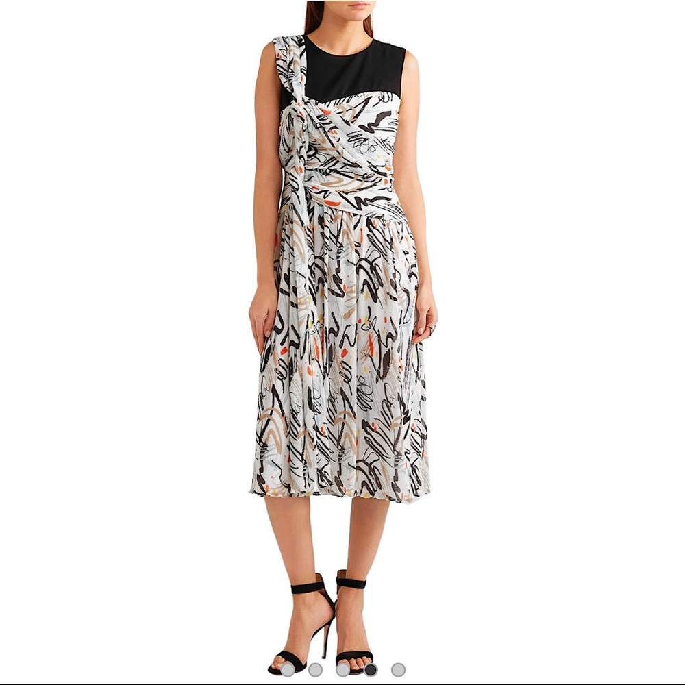 Adeam- NWT! Midi Combo Print Shoulder Detail Dress - Picture 2 of 16